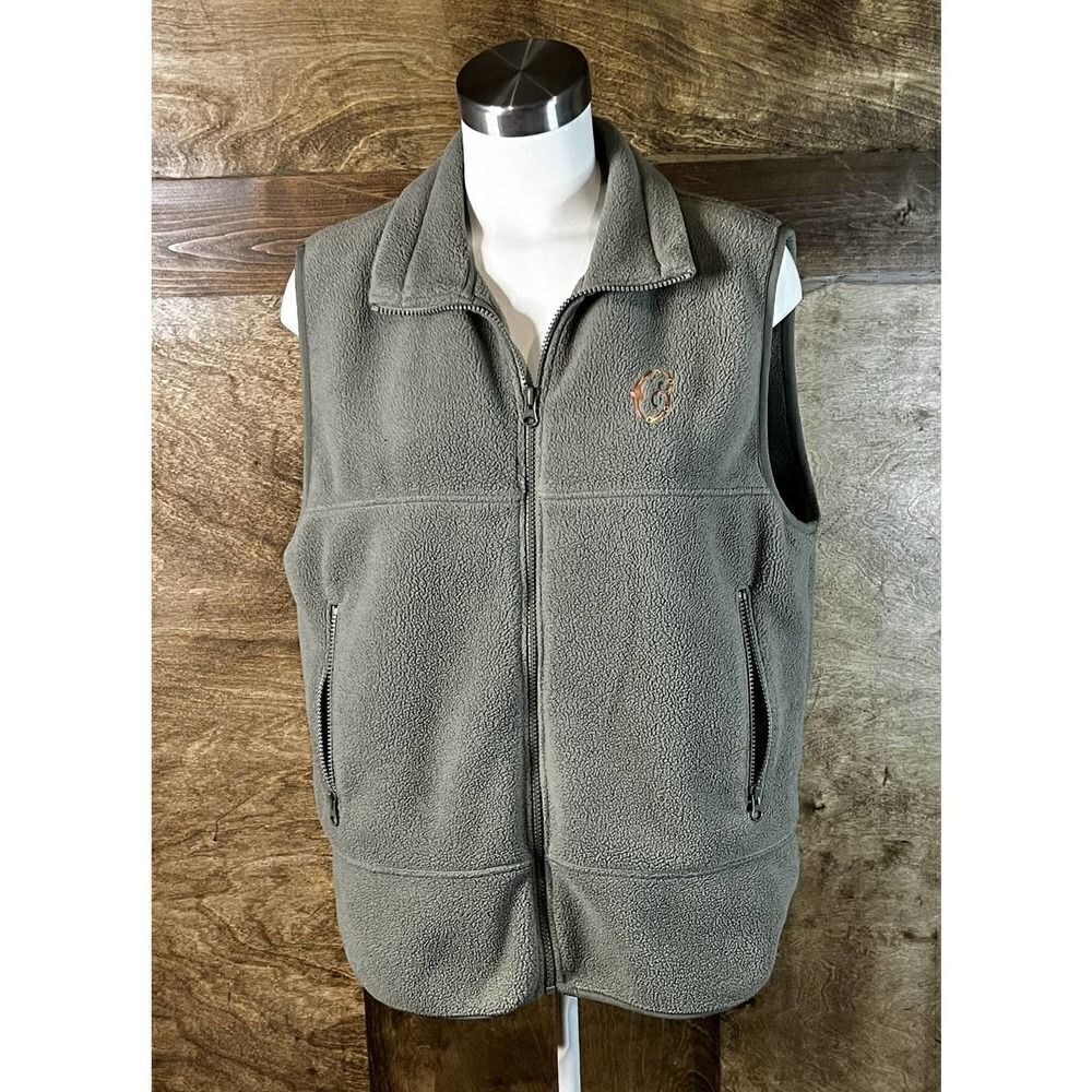 Fleece Vest Full Zip Sleeveless Olive Green Casual Outdoor Layering